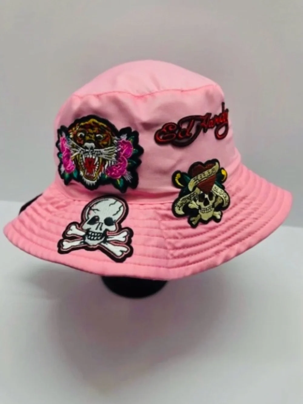 Ed Hardy Pink Bucket Hat Tattoo Patch Tiger Skull Crossbones Y2K New with Tags